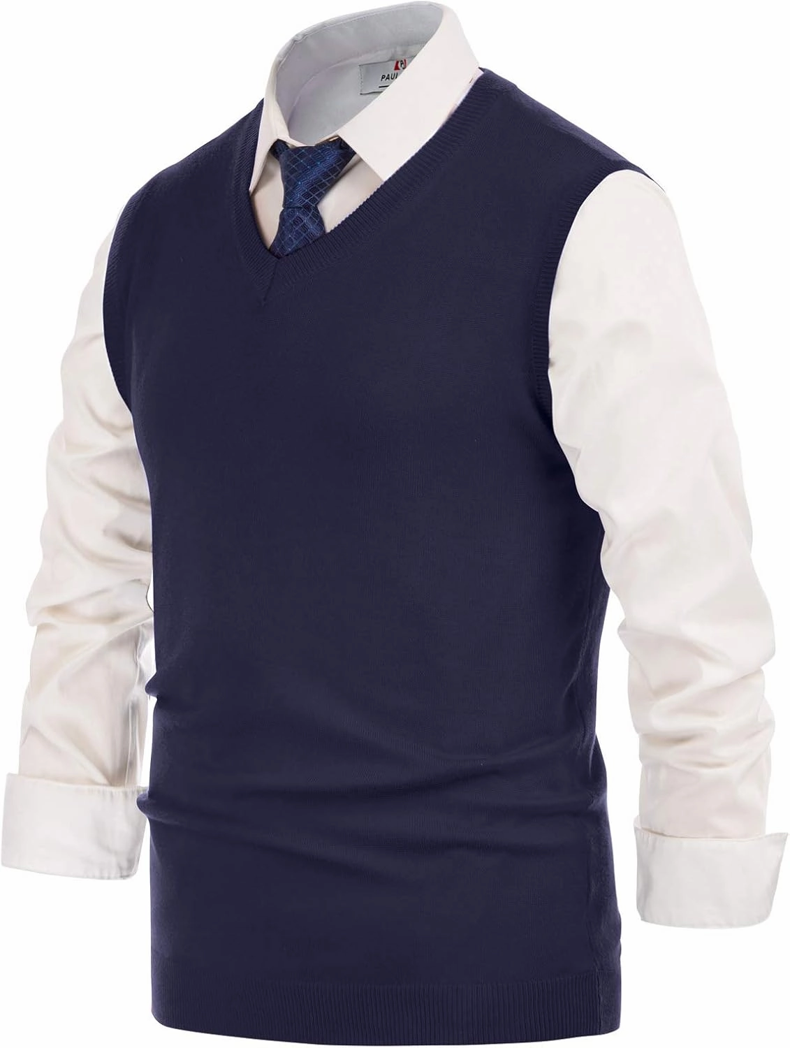 PJ PAUL JONES Mens V-Neck Knitted Sweater Vest Solid Plain Sleeveless Pullover Knitwear