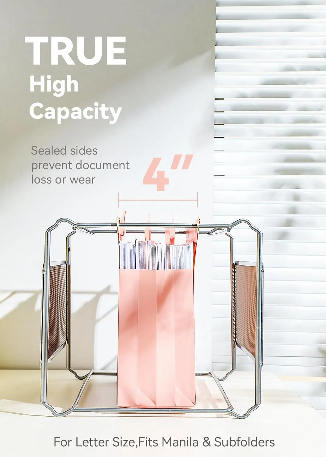 Plastic High Capacity Hanging File Folders, Pastel Colors, 4" Expanding Pocket with Movable Dividers, Heavy Duty for Filing Cabinet, Insertable Tabs, Letter Size - 6 Pack