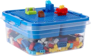 Plastic Storage Container with Bricks Baseplate Lid for Building Blocks, Bricks Building Set Organization Bin with Compartments Tray, Stackable Storage Box Building Block Chest Case (Blue)