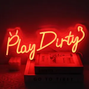 Play Dirty Neon Sign Red Letter LED Neon Lights Signs Devil Neon Signs for Wall Decor Satan Neon Lights for Bedroom Dimmable Red Words Neon Light Up Sign for Bar Man Cave Party Decor
