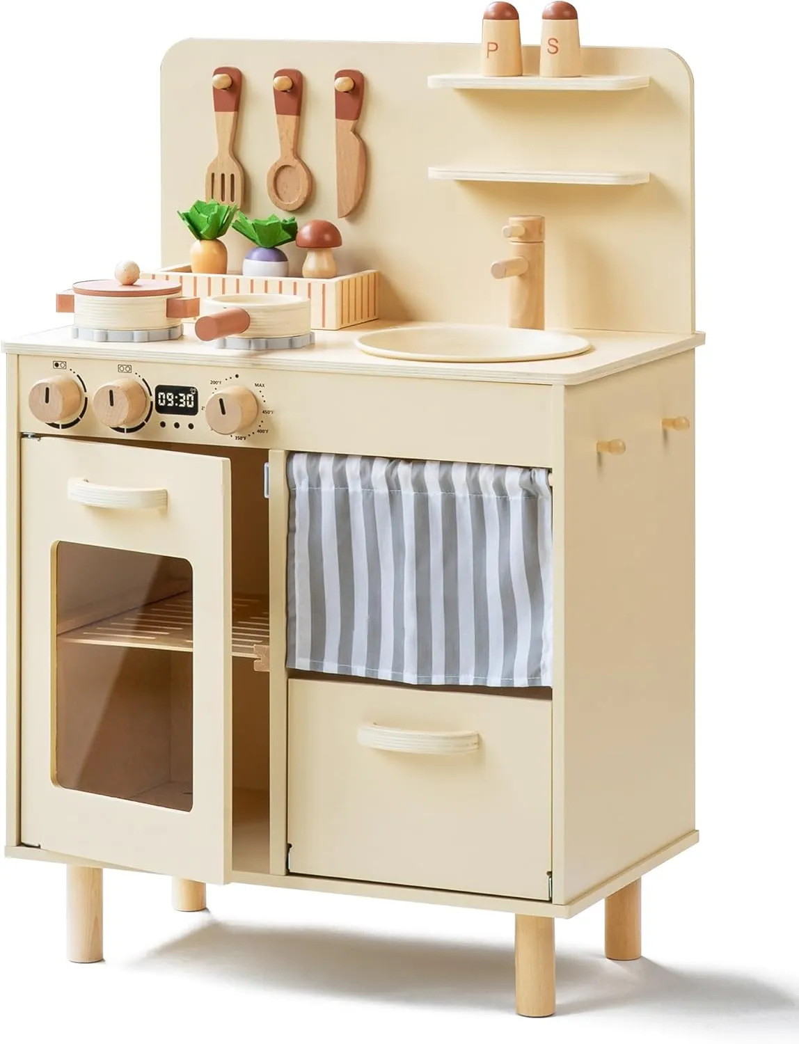 Play Kitchen for Kids, Classic Wooden Kitchen Playset with Food Accessories Set Ideal for Creative Pretend Play, Suitable for Toddlers, Girls & Boys Ages 3 