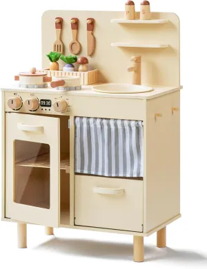Play Kitchen for Kids, Classic Wooden Kitchen Playset with Food Accessories Set Ideal for Creative Pretend Play, Suitable for Toddlers, Girls & Boys Ages 3 