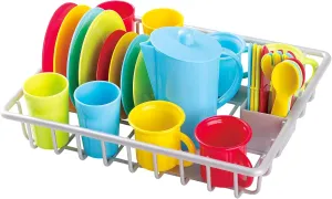 Play My Dish Drainer Kids Pretend Play Dishes Children's Kitchen Playset 30 Pieces Wash and Dry Tableware Dish Rack with Drainer Fun and Colorful BPA Free and Dishwasher - 10.75 x 8.75 x 1.75 inches