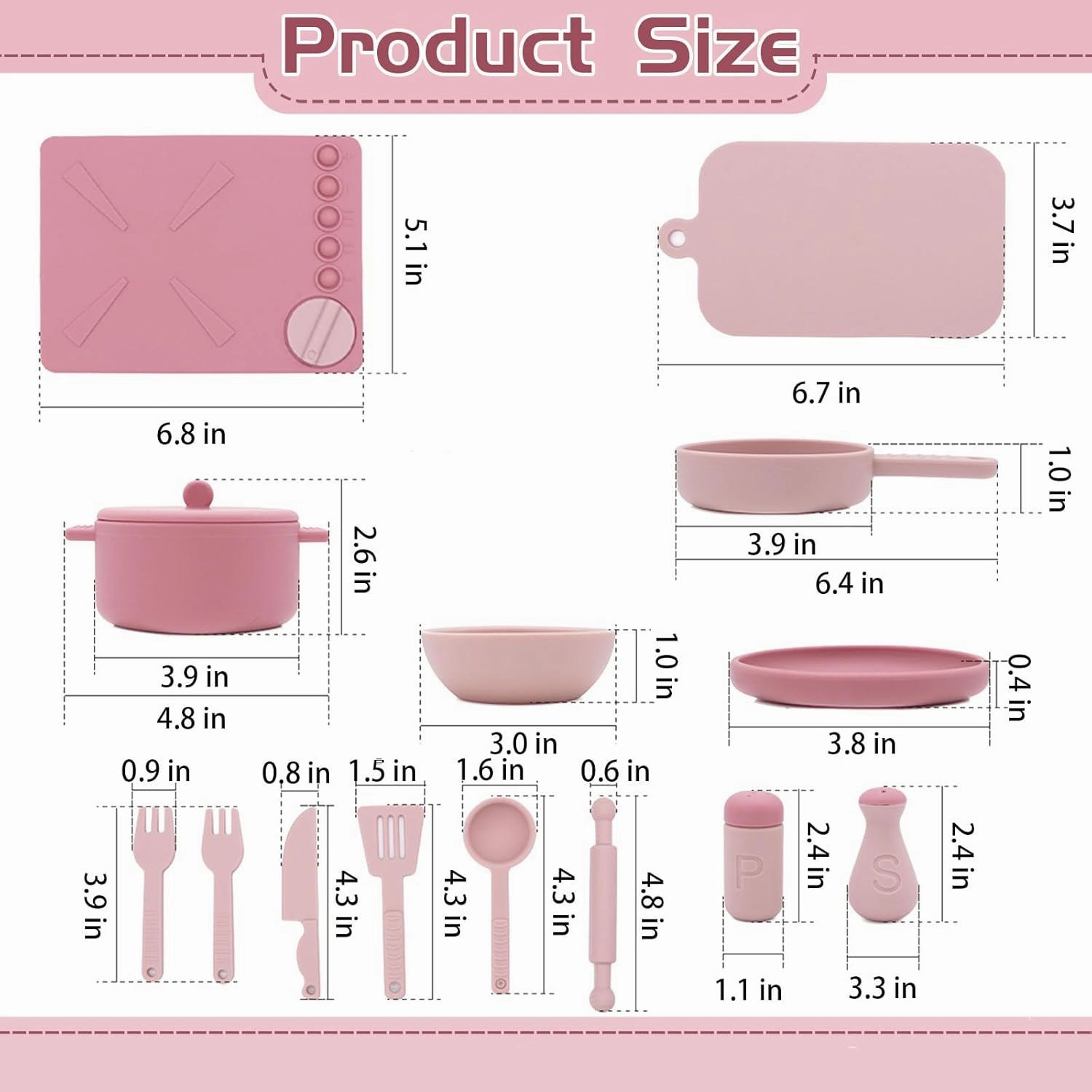Play Kitchen Accessories, Silicone Pretend Play Kitchen Toys Set, Play Kitchen Pots and Pans Set for Kids, Learning Education Cooking Toys for Girls(Pink)