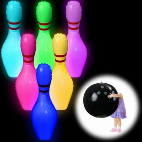 Poen 7 Pcs Glow in The Dark Giant Inflatable Bowling Set, Including 6 Pcs 27 Inches Bowling Pins and a 24 Inches Ball for Adults Outdoor Indoor Family Party