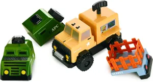 POPULAR PLAYTHINGS Magnetic Build A Truck Special Forces Toy Play Set, 5 Piece Mix and Match Vehicles, Racecar Party Favors and Cars Goodie Bag Fillers