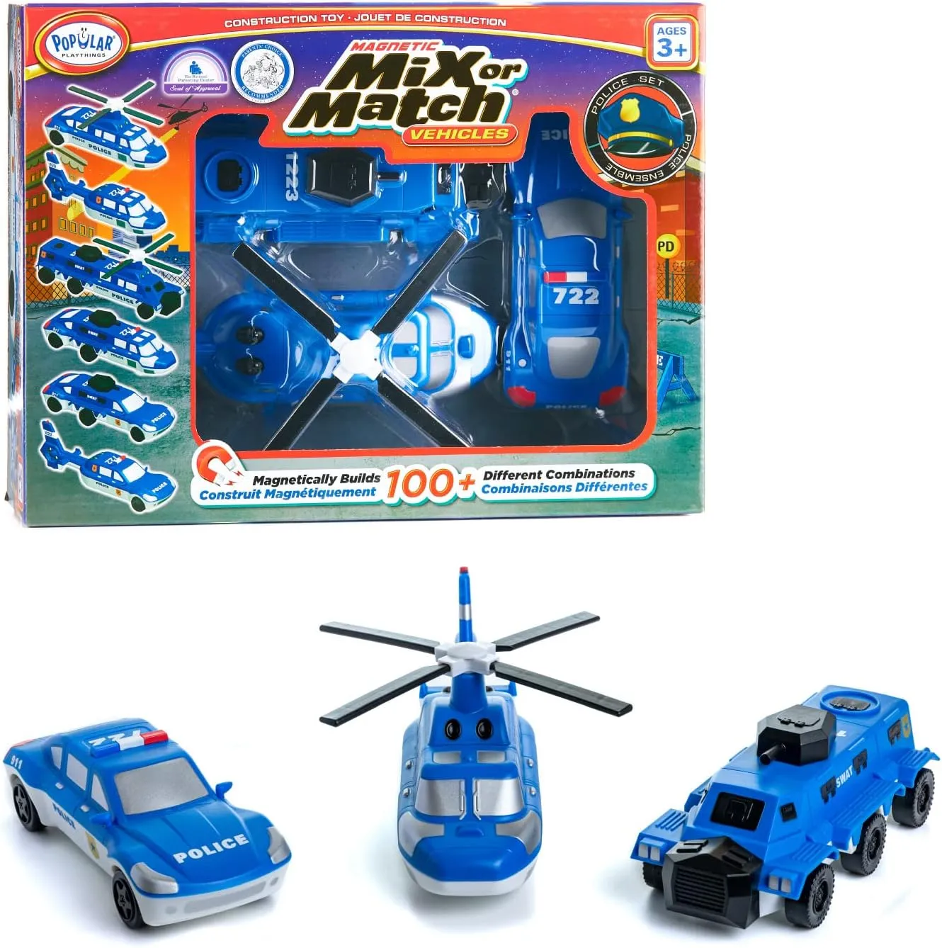 POPULAR PLAYTHINGS Mix or Match Vehicles, Magnetic Toy Play Set, Police