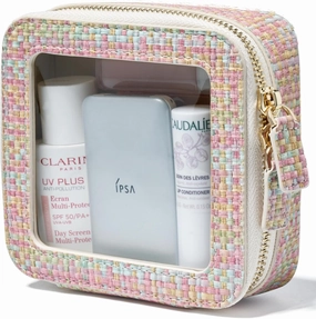 Popvibe Small Cosmetic Bag for Purse Mini Makeup Bag Small Clear Pouch Cute Leather Make Up Case Travel Organize for Women Tiny Toiletry Bag Waterproof with Zipper for Car Essentials Colorful Weaving