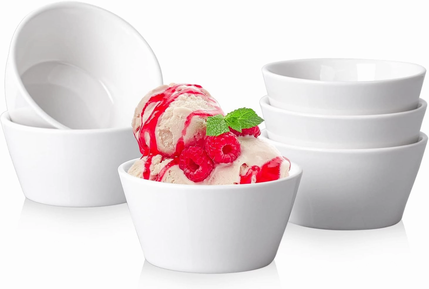 Porcelain Small Bowls, 8 Ounce Dessert Bowls, Ramekins Oven Safe, Ice Cream Bowls, Bouillon Cups, Set of 6