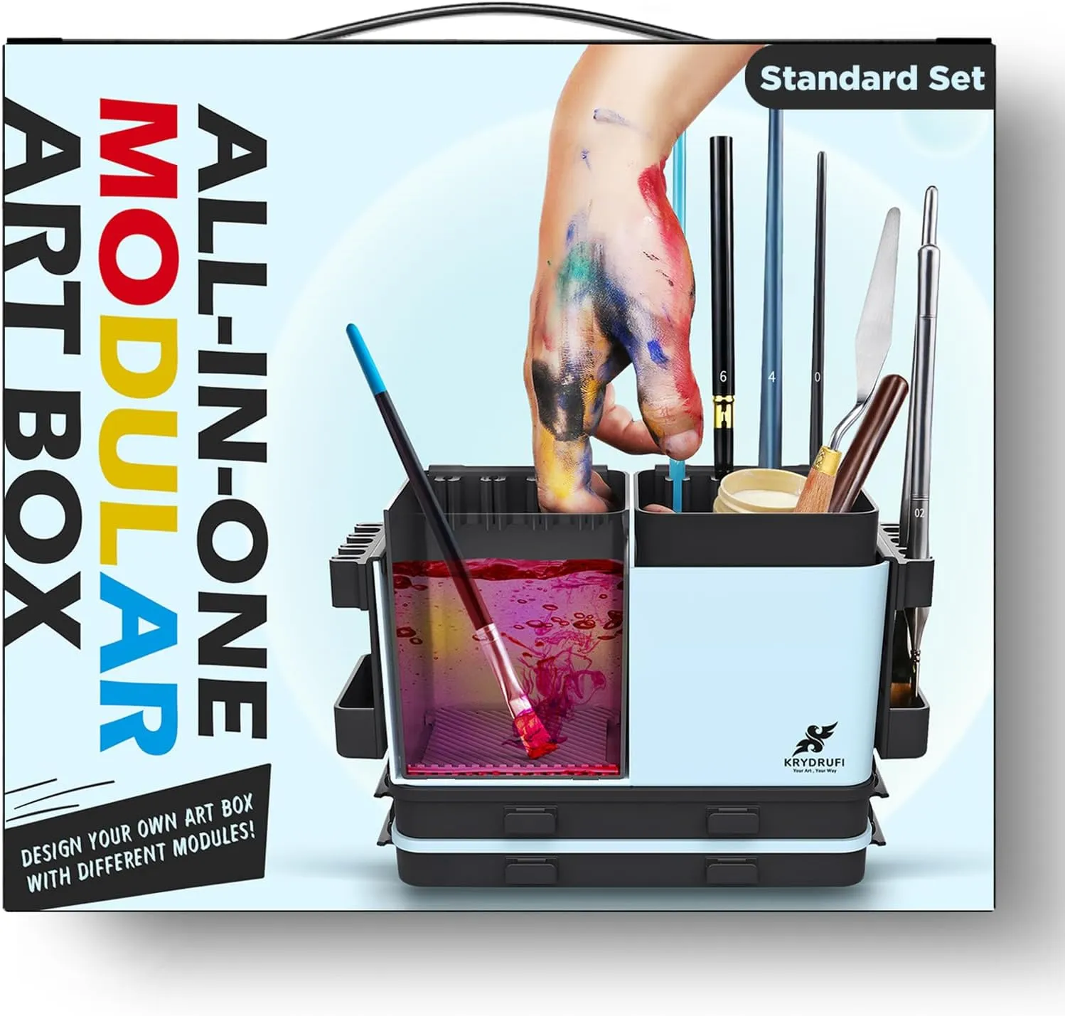 Portable All-in-One Modular Painting Station with Paint Brush Cleaner and Holders,Wet Paint Palette Tray with Lid for Miniature Painting and Acrylic Paints - Standard Set