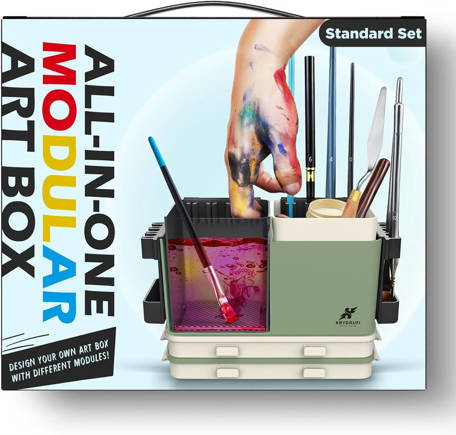 Portable All-in-One Modular Painting Station with Paint Brush Cleaner and Holders,Wet Paint Palette Tray with Lid for Miniature Painting and Acrylic Paints - Standard Set