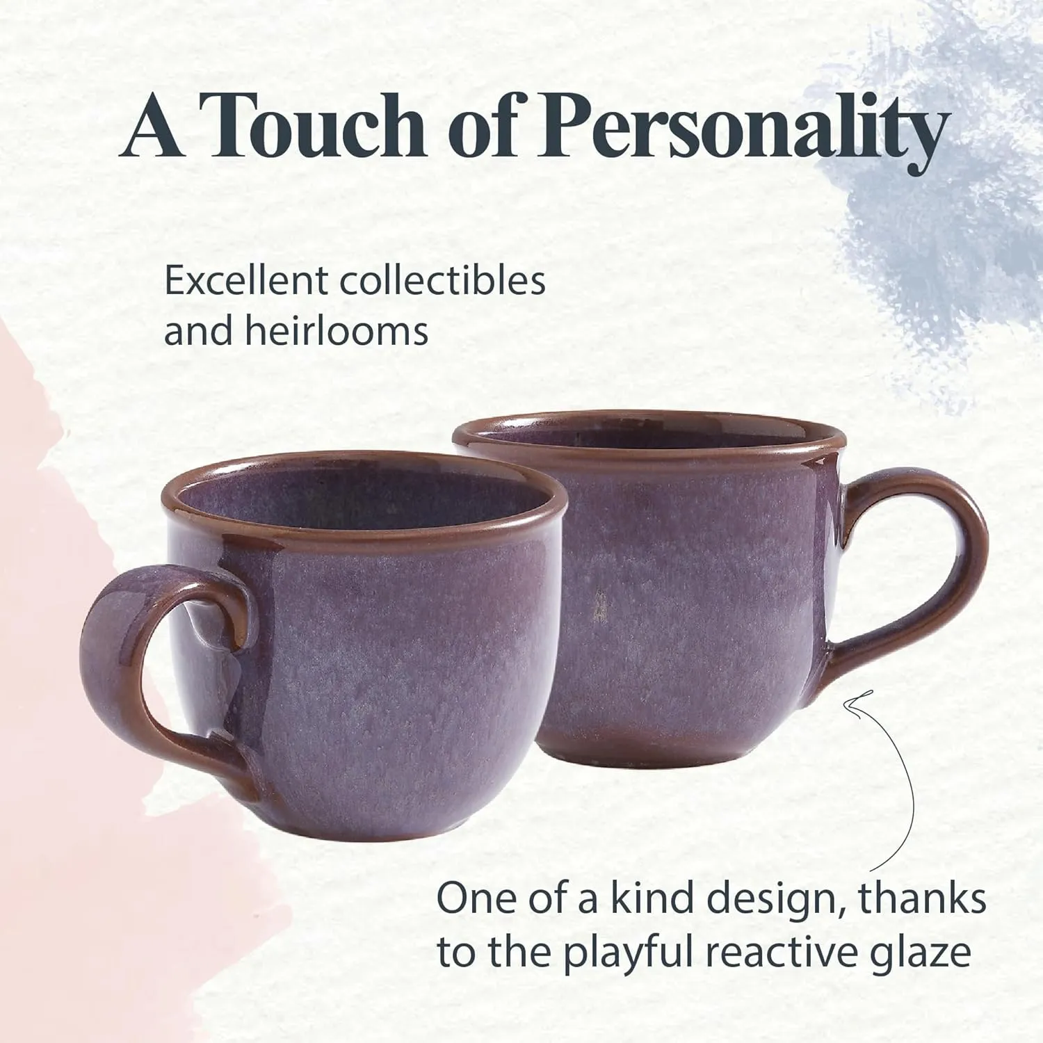 Portmeirion 12oz Minerals Mug, Amethyst (Set of 4) - Stoneware Coffee Cup with Reactive Glaze, Durable & Stylish Ceramic Mug - Microwave, Dishwasher, Freezer Safe - Earthy Design for Cafe & Home