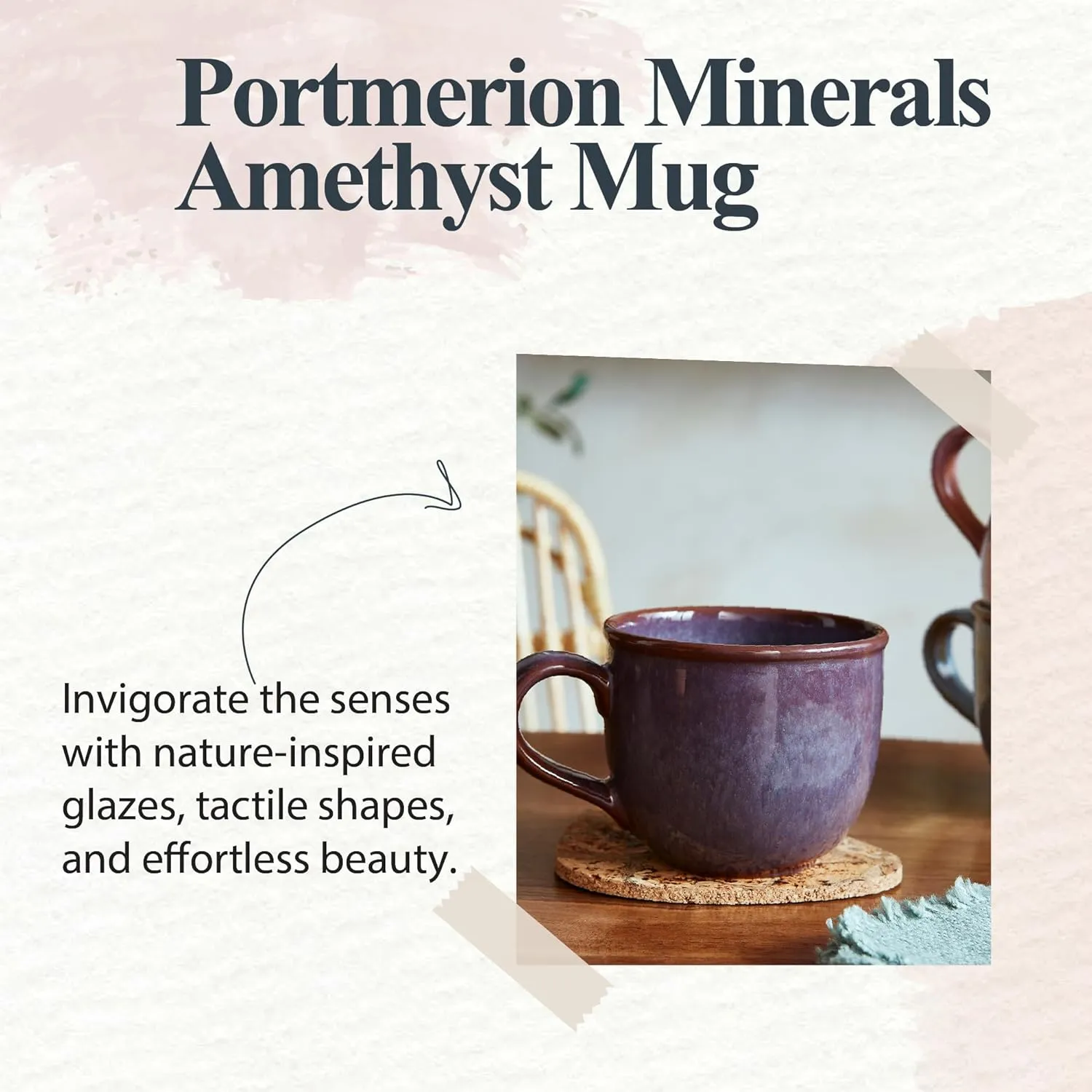 Portmeirion 12oz Minerals Mug, Amethyst (Set of 4) - Stoneware Coffee Cup with Reactive Glaze, Durable & Stylish Ceramic Mug - Microwave, Dishwasher, Freezer Safe - Earthy Design for Cafe & Home