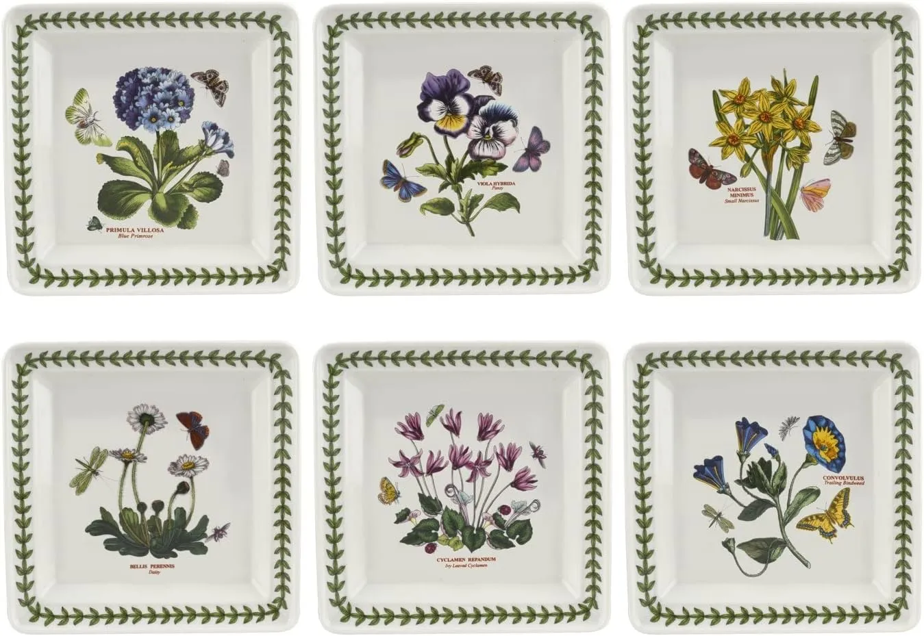 Portmeirion Botanic Garden 7-Inch Square Plate (Set of 6), Assorted Floral Motifs - Durable & Stylish Porcelain, Mix-and-Match Elegant Tableware - Dishwasher, Microwave, Oven, Freezer Safe