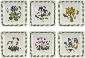 Portmeirion Botanic Garden 7-Inch Square Plate (Set of 6), Assorted Floral Motifs - Durable & Stylish Porcelain, Mix-and-Match Elegant Tableware - Dishwasher, Microwave, Oven, Freezer Safe