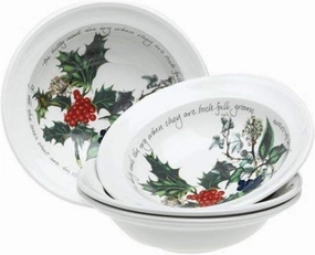 Portmeirion Holly and Ivy 6.5" Cereal Bowls (Set of 6) - Dishwasher & Microwave Safe Round Bowls, Hand-Decorated Earthenware, Everyday Breakfast Bowls for Holiday Dinnerware