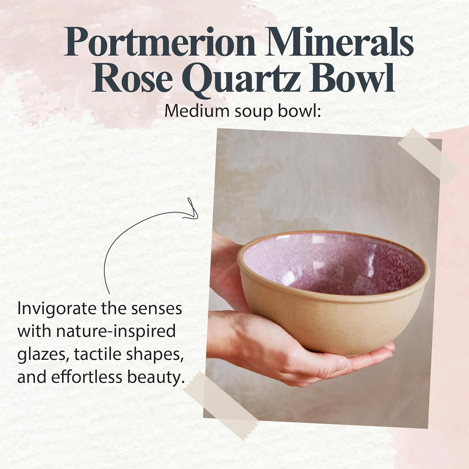 Portmeirion Minerals 6-Inch Serving Bowl, Rose Quartz (Set of 4) - Recycled Clay Stoneware, Handmade in Portugal, Reactive Glaze for a Unique Look, Microwave & Dishwasher Safe - Decorative Modern Bowl