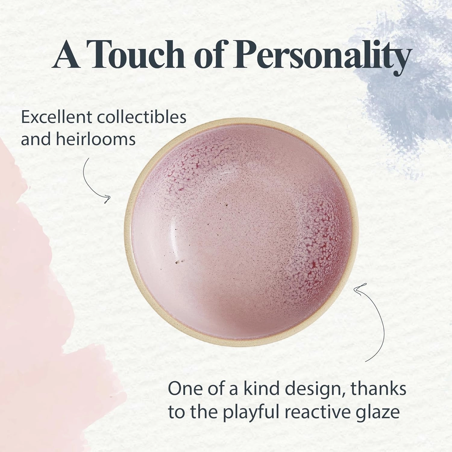 Portmeirion Minerals 6-Inch Serving Bowl, Rose Quartz (Set of 4) - Recycled Clay Stoneware, Handmade in Portugal, Reactive Glaze for a Unique Look, Microwave & Dishwasher Safe - Decorative Modern Bowl