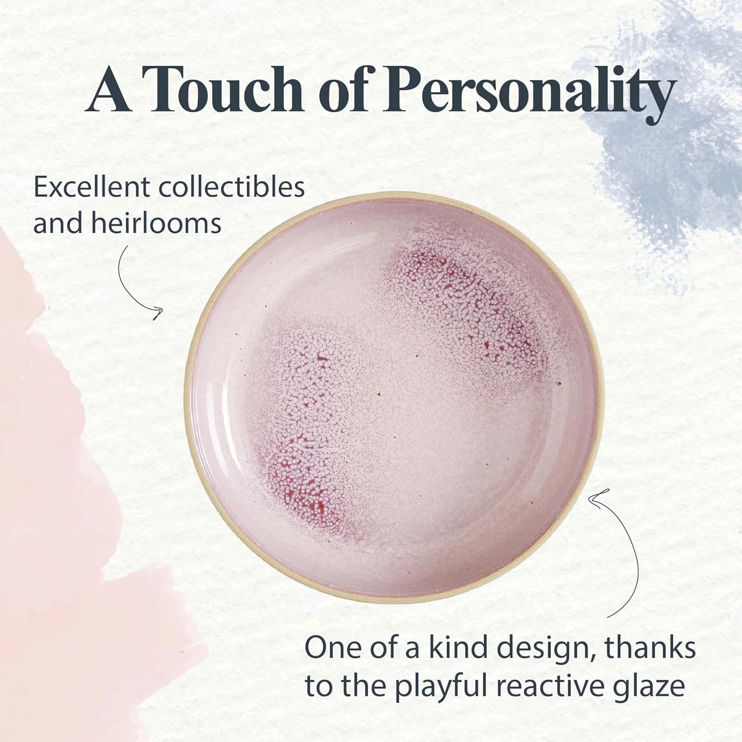 Portmeirion Minerals 8.7-Inch Low Serving Bowl, Rose Quartz (Set of 4) - Recycled Clay Stoneware with Reactive Glaze, Made in Portugal, Microwave & Dishwasher Safe - Decorative Modern Bowl