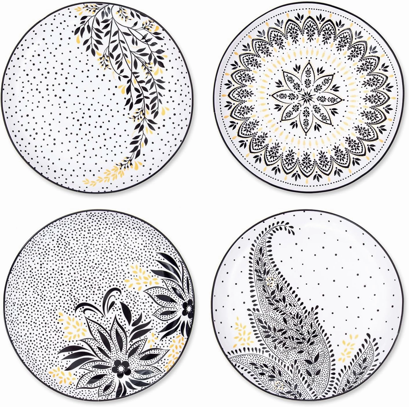 Portmeirion Sara Miller Artisanne Noir Salad Plates, Set of 4 | 8-Inch Porcelain Lunch, Appetizer, or Small Dinner Plates | Dinnerware Dish Set for Kitchen | Scratch Resistant, Dishwasher Safe