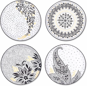 Portmeirion Sara Miller Artisanne Noir Salad Plates, Set of 4 | 8-Inch Porcelain Lunch, Appetizer, or Small Dinner Plates | Dinnerware Dish Set for Kitchen | Scratch Resistant, Dishwasher Safe