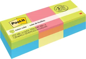 Post-it Notes, 2x2 in, 3 Cubes, America's #1 Favorite Sticky Notes, Assorted Colors, Recyclable (2051-3PK)