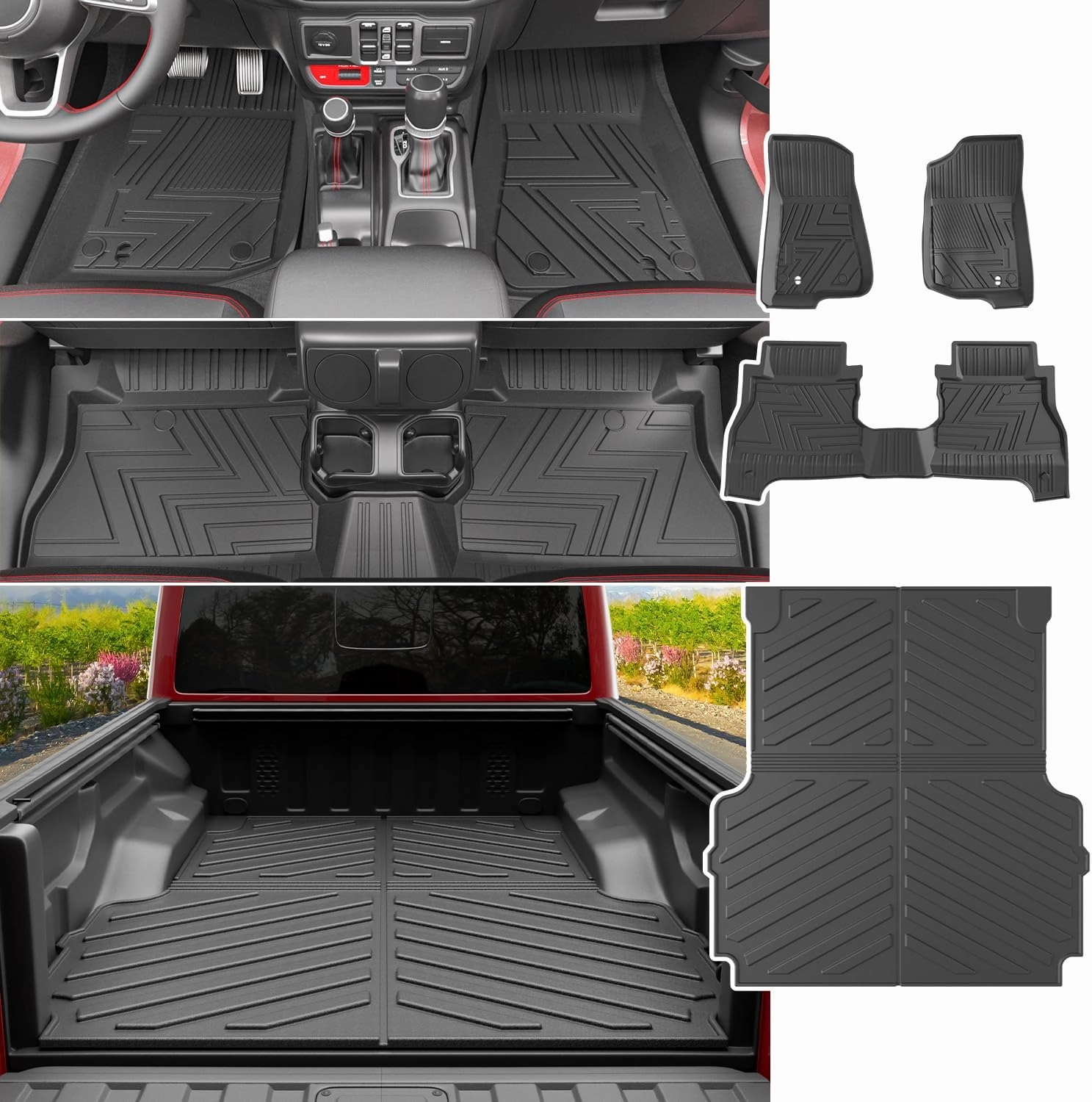 powoq Floor Mats Compatible with 2020-2025 Jeep Gladiator JT Truck Bed Mat Floor Liner Truck Mat 5FT Bed Mat TPE Truck Liner Replacement for 20-25 Jeep Gladiator Accessories (Truck Mat   Floor Mats)