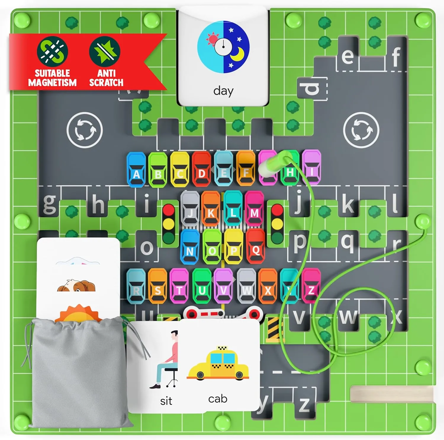 Premium Magnetic Alphabet Maze Age 3-7, Montessori Toddlers Toy,Wooden Car Puzzle Sensory Fine Motor Skills Board Boys Girls Preschool Letters Learning Activities Travel Toy Kids Easter Birthday Gift