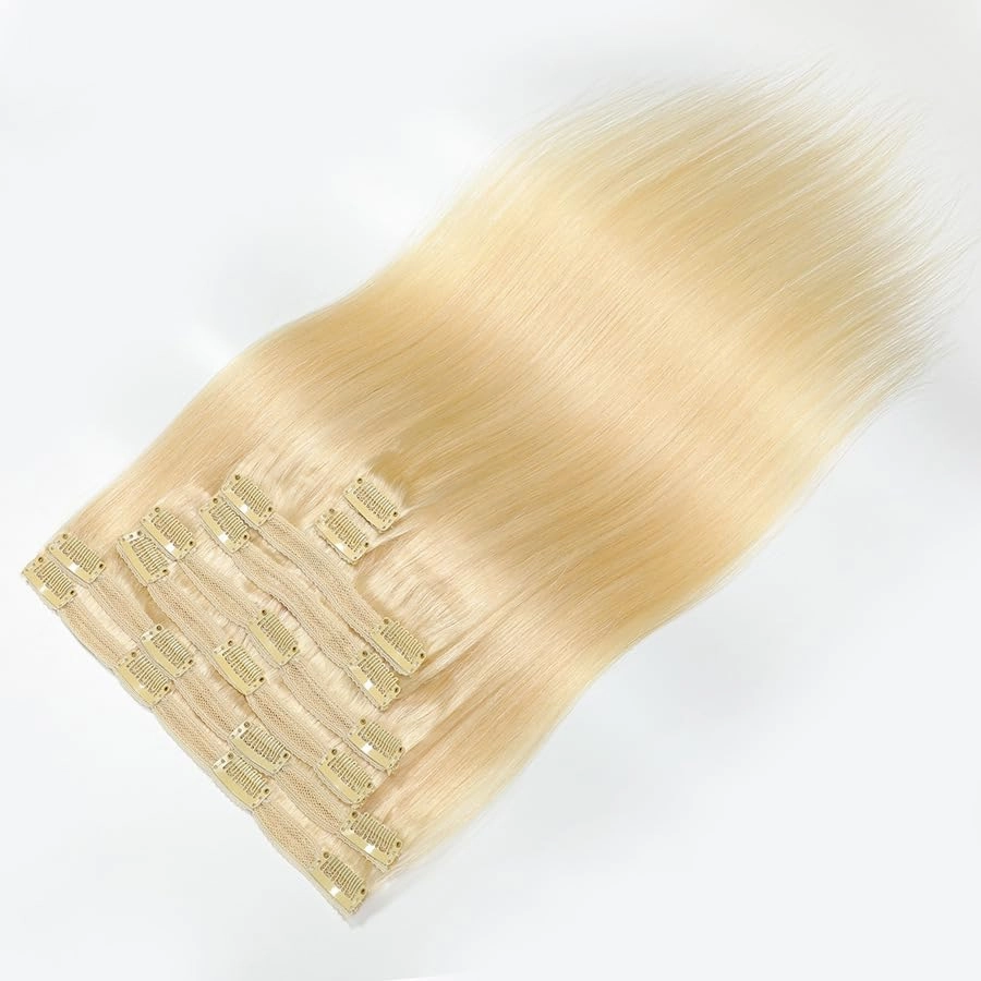 Premium 100% Human Hair Clip-In Extensions - Sleek Straight (8-Piece Set, 120g) (613#, 18 Inches)
