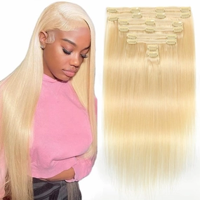 Premium 100% Human Hair Clip-In Extensions - Sleek Straight (8-Piece Set, 120g) (613#, 18 Inches)