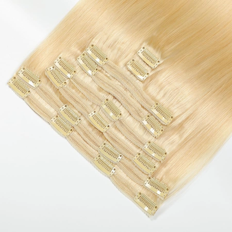 Premium 100% Human Hair Clip-In Extensions - Sleek Straight (8-Piece Set, 120g) (613#, 18 Inches)