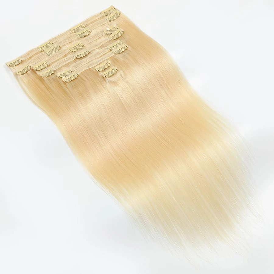 Premium 100% Human Hair Clip-In Extensions - Sleek Straight (8-Piece Set, 120g) (613#, 18 Inches)