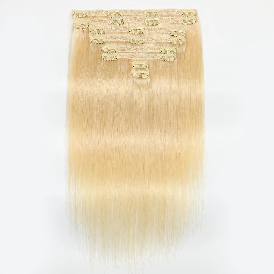 Premium 100% Human Hair Clip-In Extensions - Sleek Straight (8-Piece Set, 120g) (613#, 18 Inches)