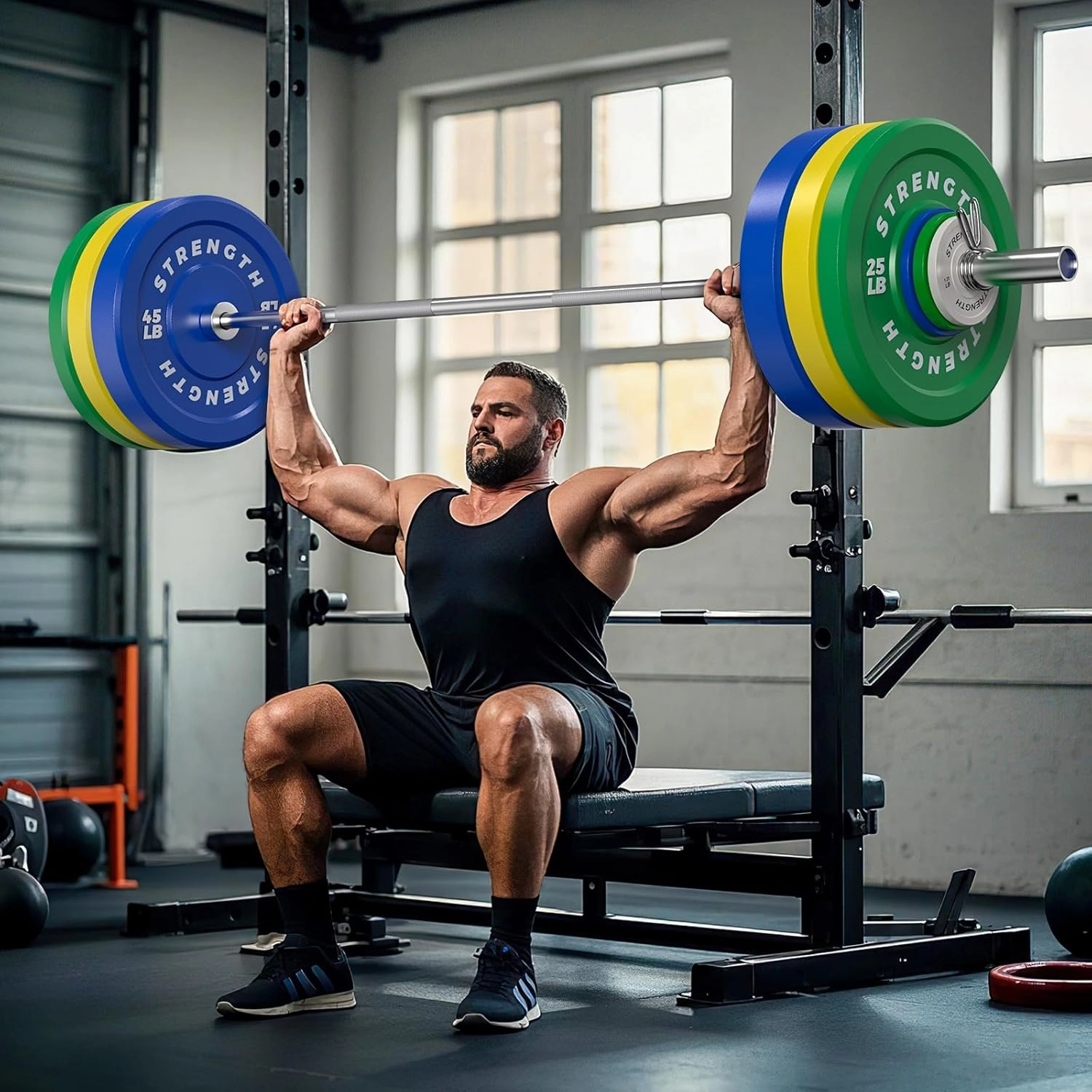 Premium Color-Coded Rubber Bumper Plates Set - 2 Inch Olympic Weight Plates for Home Gym Cross and Strength Training