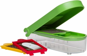 PrepWorks Dice and Slice Chopper – 3 Interchangeable Blades, Veggie, Fruit, and Onion Chopper, Non-Skid Base, Multicolored