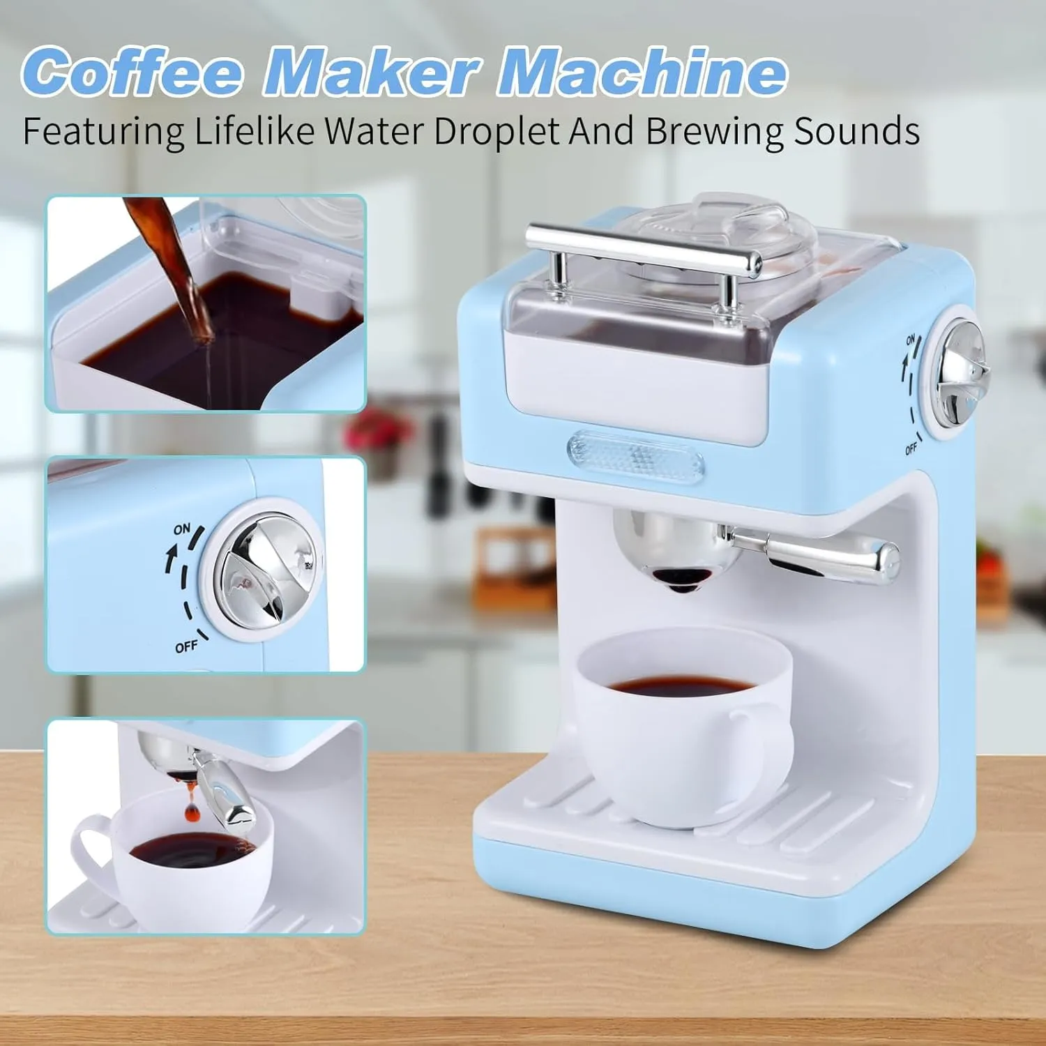 Pretend Play Kitchen Appliances Toy Set with Coffee Maker Machine, Mixer and Toaster, Play Kitchen Accessories with Sound & Light Birthday Gifts for Kids Age 3  Boys and Girls