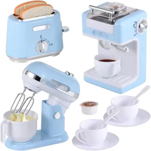 Pretend Play Kitchen Appliances Toy Set with Coffee Maker Machine, Mixer and Toaster, Play Kitchen Accessories with Sound & Light Birthday Gifts for Kids Age 3  Boys and Girls