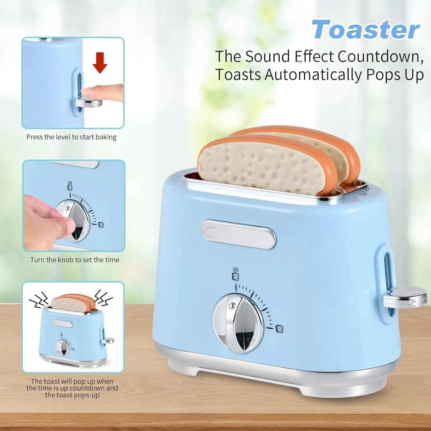 Pretend Play Kitchen Appliances Toy Set with Coffee Maker Machine, Mixer and Toaster, Play Kitchen Accessories with Sound & Light Birthday Gifts for Kids Age 3  Boys and Girls