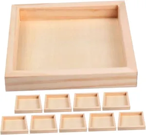 PRETYZOOM 10Pcs Tray Unfinished Wood Organizer for Puzzle Versatile Nested Serving Trays Storage for Blocks Use