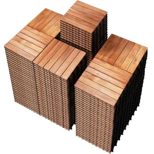 PrimeZone 162 PCS Solid Acacia Wood Interlocking Patio Deck Tiles - 12" x 12" Indoor Outdoor Waterproof Flooring Tiles for Balcony, Backyard, Garden & Poolside, All Weather Use, Natural Wood