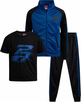 Pro Athlete Boys' Jogger Set - 3 Piece Short Sleeve Graphic Tee, Zip Up Tricot Sweatshirt and Sweatpants for Boys (8-12)