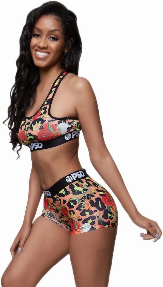 PSD Women's Animal Print Sports Bra - Racerback Sports Bras for Women with Breathable Microfiber Fabric