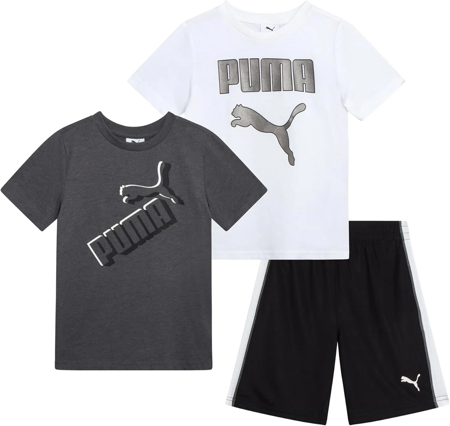 PUMA Boys' Short Set - 3 Piece Short Sleeve Graphic T-Shirts and Active Shorts Outfit Set for Boys (Sizes: 2T-7)