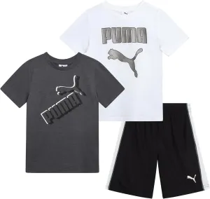 PUMA Boys' Short Set - 3 Piece Short Sleeve Graphic T-Shirts and Active Shorts Outfit Set for Boys (Sizes: 2T-7)
