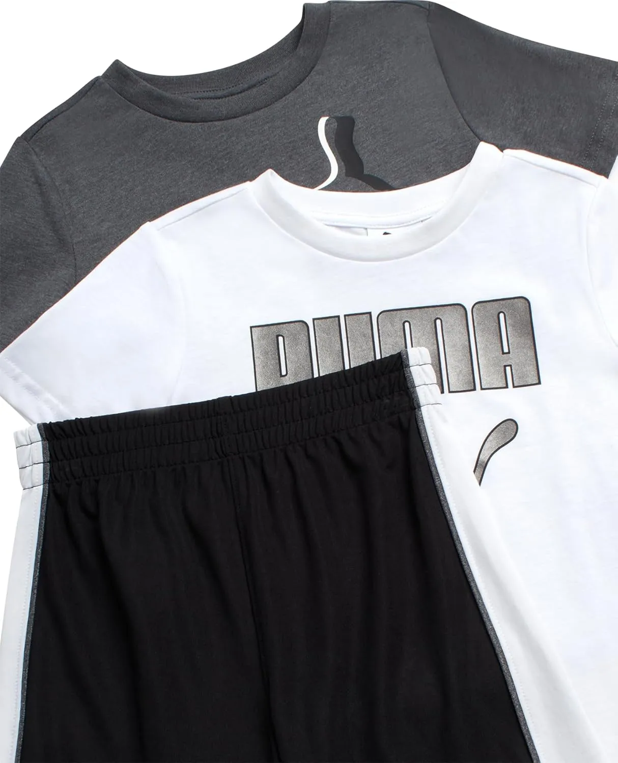 PUMA Boys' Short Set - 3 Piece Short Sleeve Graphic T-Shirts and Active Shorts Outfit Set for Boys (Sizes: 2T-7)