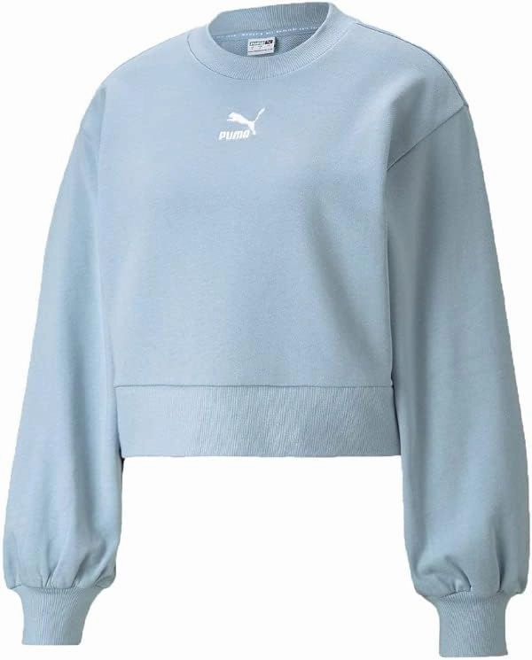 PUMA Classic Puff Sleeve Crew Women's Sweatshirt Blue Fog (L, Blue Fog)