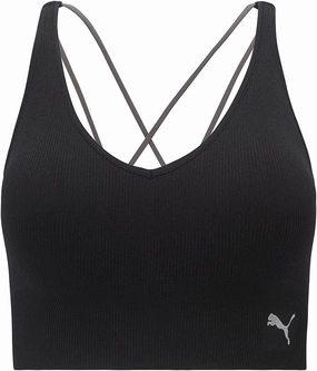 PUMA Women's Seamless Sports Bra, Black Grey/Mirrored Logo, Medium