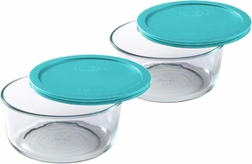 Pyrex 7203 6/7-Cup Glass Bowls & 7402-PC 6/7-Cup Turquoise Plastic Lids (2-Pack) - Made in the USA