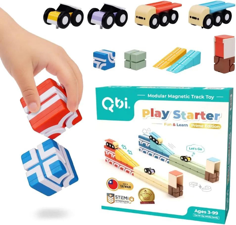 QBI Magnetic Blocks for Toddlers 3 ｜36PCS 4-in-1 STEM Building Blocks with 4 Cars & Magnetic Cubes｜Educational Sensory Magnet Toys｜Preschool Montessori Toys for Kids Ages 3-5-8 Year Old Boys and Girls