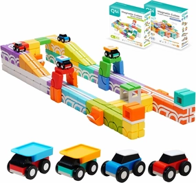 QBI STEM Toy Combo for Toddlers 2  & Kids 4  | Supermarket Adventure & Stunt Arena Magnetic Track | Preschool Montessori Toys for Boys & Girls (78 Pieces)